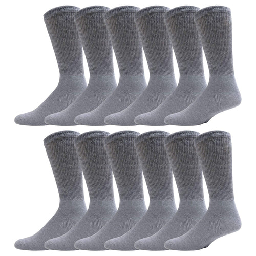 12 Pairs of Diabetic Neuropathy Cotton Crew Socks (Grey, 13-15)-(Final Sale)