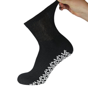 12 Pairs of Non-Skid Diabetic Cotton Quarter Socks with Non Binding Top (Black)