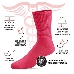 8 pairs of Thin Combed Cotton Diabetic Socks for Men & Women, Loose, Wide, Non-Binding Neuropathy Low-Crew Socks (Pink, Fit's Shoe Size 7-11)