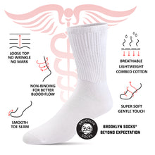 Load image into Gallery viewer, 8 pairs of Thin Combed Cotton Diabetic Socks for Men &amp; Women, Loose, Wide, Non-Binding Neuropathy Low-Crew Socks (White, Fit&#39;s Shoe Size 7-11)