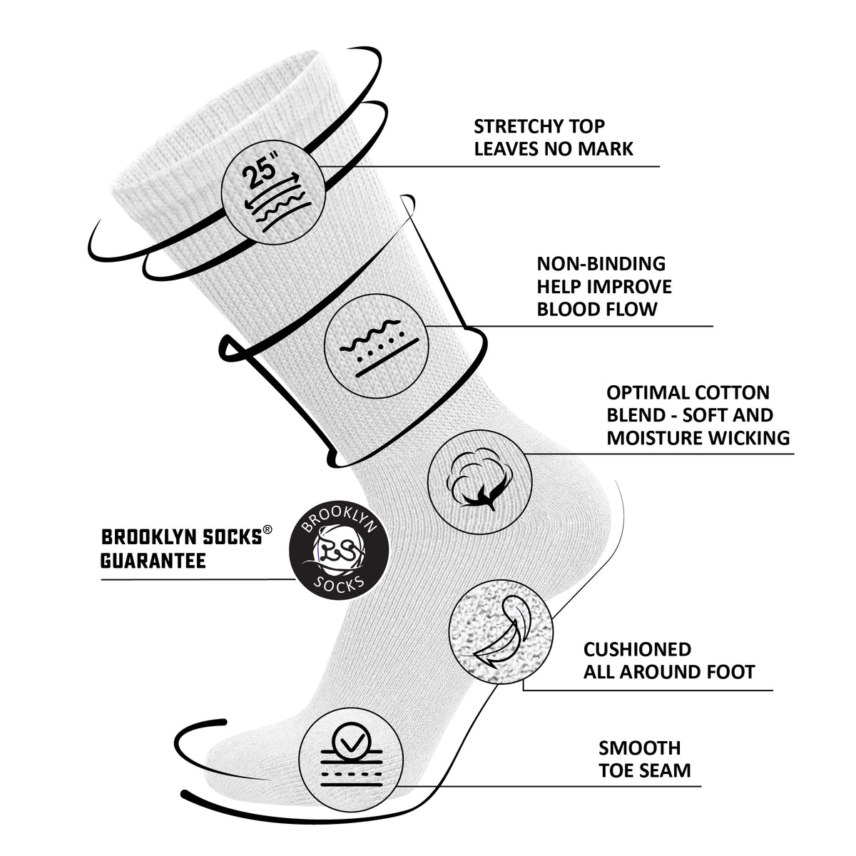 12 Pairs of Diabetic Neuropathy Cotton Crew Socks (White, 1013)(Fina