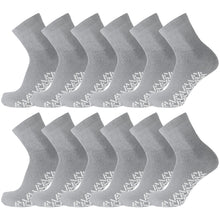 Load image into Gallery viewer, 12 Pairs of Non-Skid Diabetic Cotton Quarter Socks with Non Binding Top (Grey, Size 10-13)-(Final Sale)