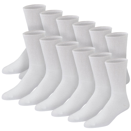 12 Pairs of Premium Cotton Loose Top Diabetic Neuropathy Crew Socks (White)
