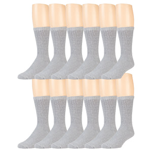 Grey Cotton Crew Athletic Sports Socks - 12 Pairs