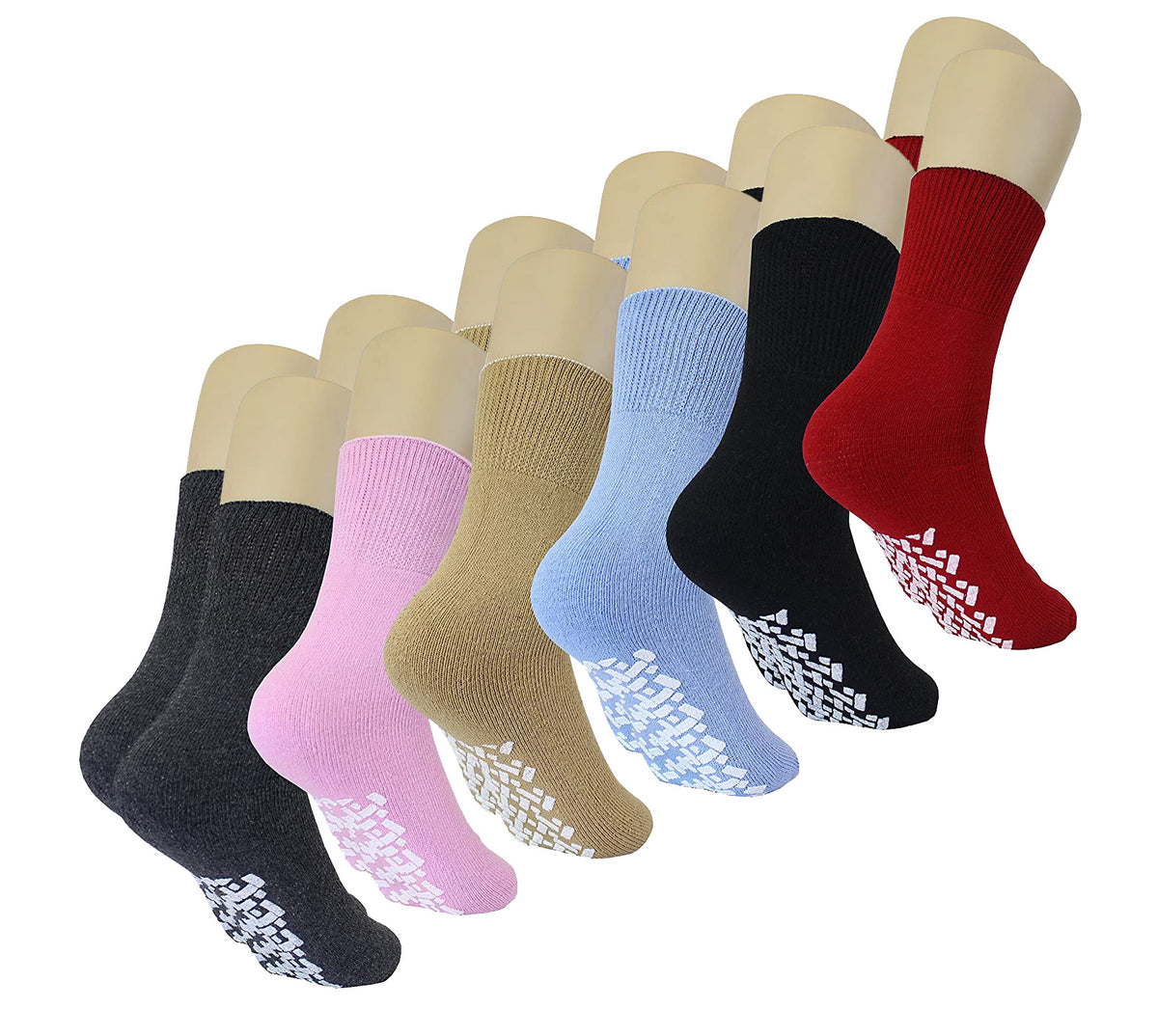 Magg Shop Anna Womens Solid or Striped Colorful Fuzzy Ankle Socks No Show Non-Skid  Gripper Slipper Socks