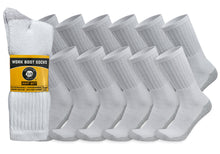 Load image into Gallery viewer, 12 Pairs of Heavy Duty Steel Toe Work Crew Cotton Socks, US Men's Shoe Size 9-12