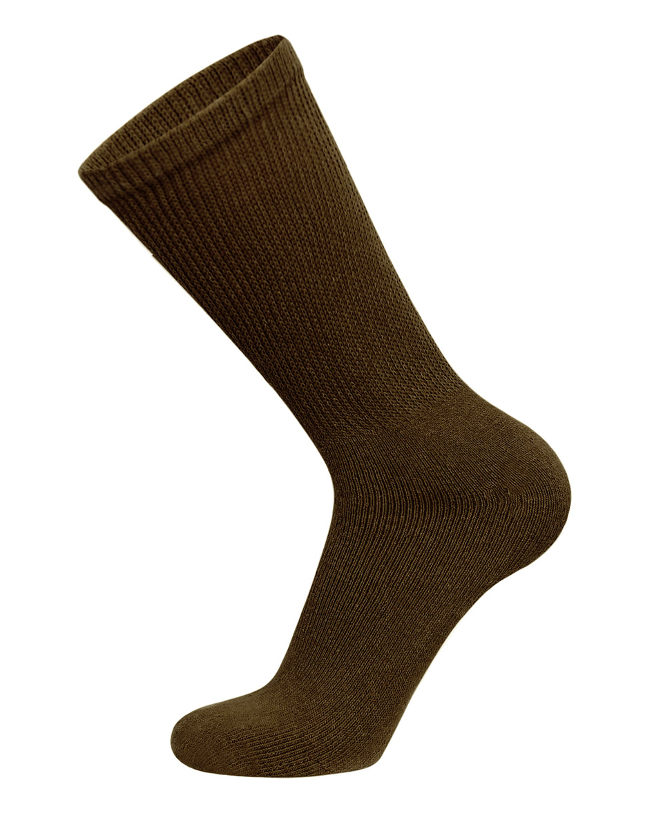 12 Pairs of Diabetic Neuropathy Cotton Crew Socks (Dark Brown