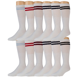 12 Pairs of Extra Long Over-The-Calf Cotton Tube Athletic Socks, Size 11-16