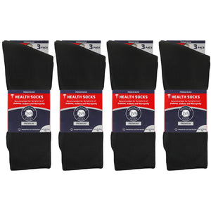 Packs Of Black Premium Cotton Crew Length Socks Recommended For Symptoms Of Diabetes And Neuropathy