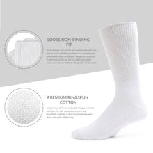 Load image into Gallery viewer, 12 Pairs of Premium Cotton Loose Top Diabetic Neuropathy Crew Socks (White)