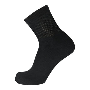 Black Diabetic Quarter Length Sport Ringspun Cotton Sock With Loose Top