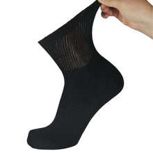 Load image into Gallery viewer, Black Diabetic Quarter Length Athletic Sport Cotton Sock With Stretched Out Top