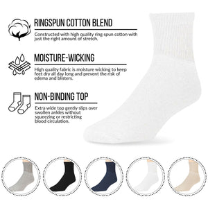 Big and Tall - 12 Pairs of Cotton Diabetic Quarter-Ankle Socks, Athletic King Size Socks (Socks Size 13-16)