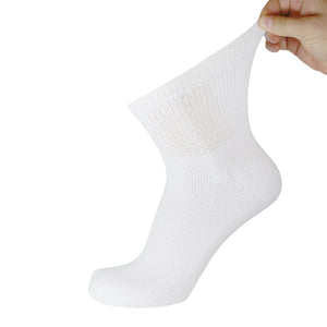 White Diabetic Quarter Length Athletic Ringspun Cotton Sock With Stretched Out Top