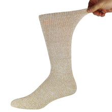 Load image into Gallery viewer, Marled Beige Soft Loose Top Diabetic Crew Sock With Stretched Out Top Cotton Blend
