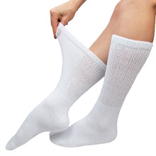 Load image into Gallery viewer, Premium Women’s White Soft Breathable Cotton Crew Socks, Non-Binding &amp; Comfort Diabetic Socks (6 Pairs - Fits Shoe Size 6-11)