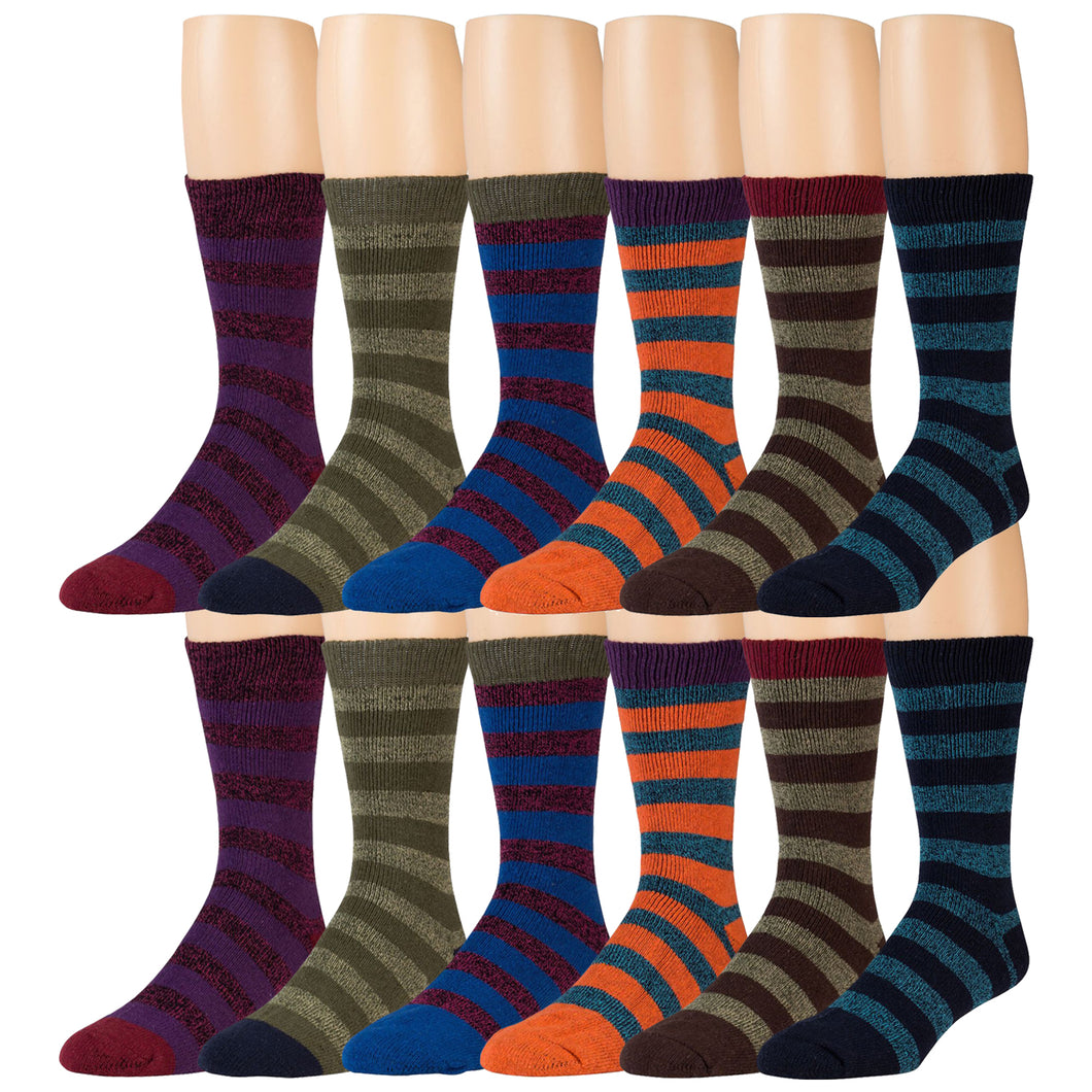 Assorted Striped Winter Thermal Crew Boot Socks - 12 Pairs