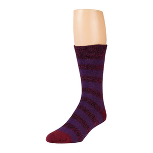 Plum Striped Winter Thermal Crew Boot Sock With Cherry Toe 