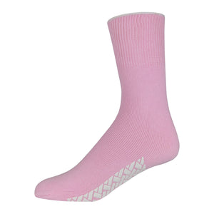 Pink Women's Non Slip Cotton Hospital Sock With White Rubber Grips On The Bottom