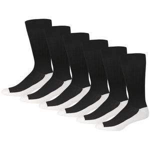 12 Pairs of Crew Diabetic Dress Socks with Non-Binding Top, Black with White Sole, Sock Size 10-13