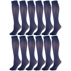 12 Pairs of Womens Opaque Stretchy Spandex Knee High Trouser Socks, Size 9-11