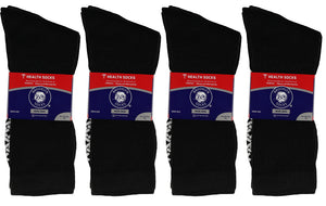 Packs Of Black Non Slip Diabetic Crew Socks With Non Skid Sole And Loose Top