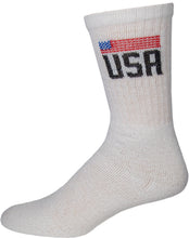 Load image into Gallery viewer, 12 Pairs of Cotton Crew Athletic Sports Socks USA Flag Logo, Size 10-13