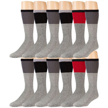 Load image into Gallery viewer, Heather Grey With Colored Tops Thermal Tube Socks For Hiking - 12 Pairs