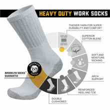 Load image into Gallery viewer, 12 Pairs of Heavy Duty Steel Toe Work Crew Cotton Socks, US Men&#39;s Shoe Size 9-12