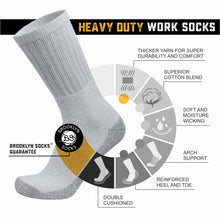 Load image into Gallery viewer, 12 Pairs of Heavy Duty Steel Toe Work Crew Cotton Socks, US Men's Shoe Size 9-12