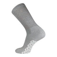 Load image into Gallery viewer, Grey Non Slip Cotton Crew Diabetic Sock With White Rubber Grips On The Bottom