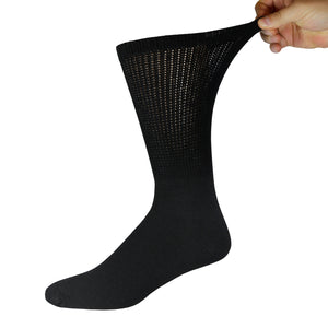 Black Cotton Diabetic Neuropathy Crew Sock With Stretched Out Top