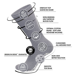 60 Pairs of Non-Skid Diabetic Crew Socks with Non Binding Top (Grey)