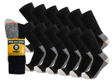 Load image into Gallery viewer, 12 Pairs of Heavy Duty Steel Toe Work Crew Cotton Socks, US Men's Shoe Size 9-12
