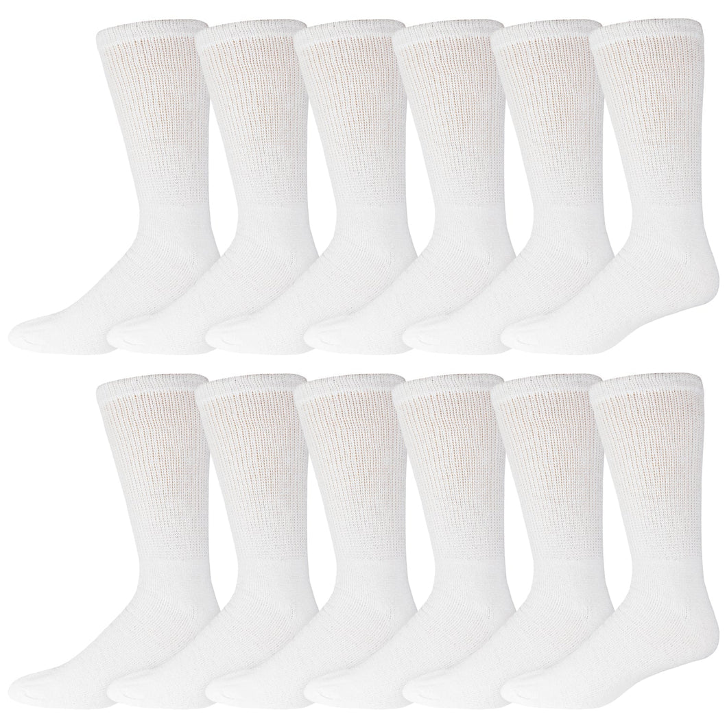 12 Pairs of Diabetic Neuropathy Cotton Crew Socks (White, 10-13)-(Final Sale)