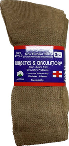 12 Pairs of Diabetic Neuropathy Cotton Crew Socks (Khaki, Size 10-13)-(Final Sale)