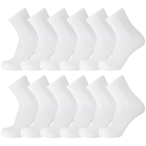 12 Pairs of Diabetic Cotton Athletic Sport Quarter Socks (White, 13-16)-(Final sale)