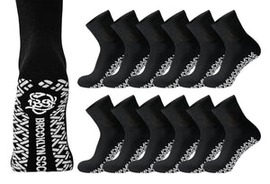12 Pairs of Non-Skid Diabetic Cotton Quarter Socks with Non Binding Top (Black)