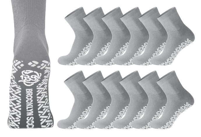 12 Pairs of Non-Skid Diabetic Cotton Quarter Socks with Non Binding Top (Grey)