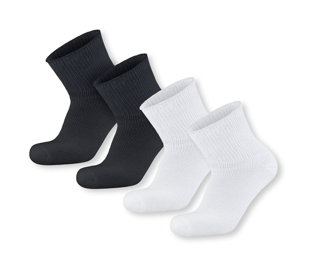 4 pairs Extra Wide Diabetic Cotton Socks, Quarter/Over-the-Ankle Medical Swollen Feet Socks ( 2 pairs White and 2 pairs Black , 10-16)