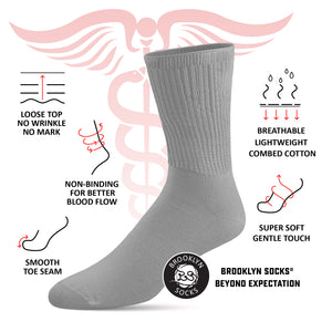 8 pairs of Thin Combed Cotton Diabetic Socks for Men & Women, Loose, Wide, Non-Binding Neuropathy Low-Crew Socks (Gray, Fit's Shoe Size 7-11)