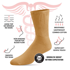 8 pairs of Thin Combed Cotton Diabetic Socks for Men & Women, Loose, Wide, Non-Binding Neuropathy Low-Crew Socks (Beige, Fit's Shoe Size 7-11)