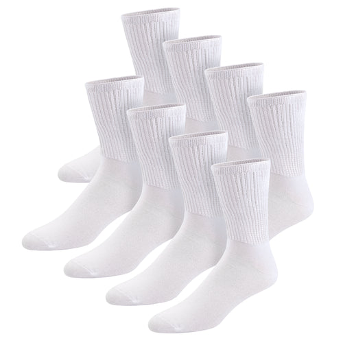 8 pairs of Thin Combed Cotton Diabetic Socks for Men & Women, Loose, Wide, Non-Binding Neuropathy Low-Crew Socks (White, Fit's Shoe Size 7-11)