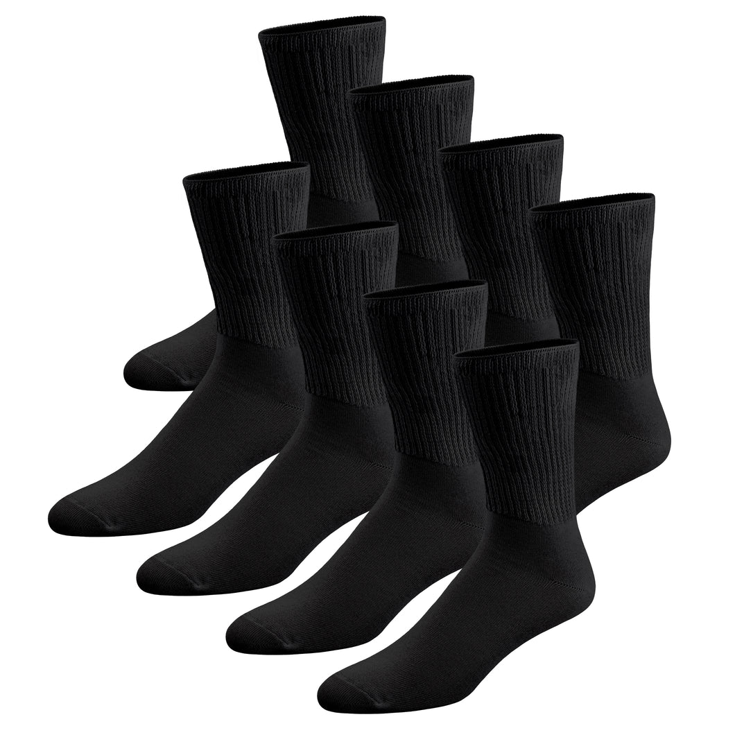 8 pairs of Thin Combed Cotton Diabetic Socks for Men & Women, Loose, Wide, Non-Binding Neuropathy Low-Crew Socks (Black, Fit's Shoe Size 7-11)