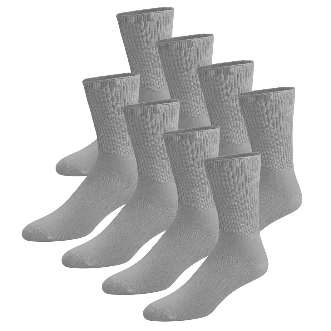 8 pairs of Thin Combed Cotton Diabetic Socks for Men & Women, Loose, Wide, Non-Binding Neuropathy Low-Crew Socks (Gray, Fit's Shoe Size 7-11)