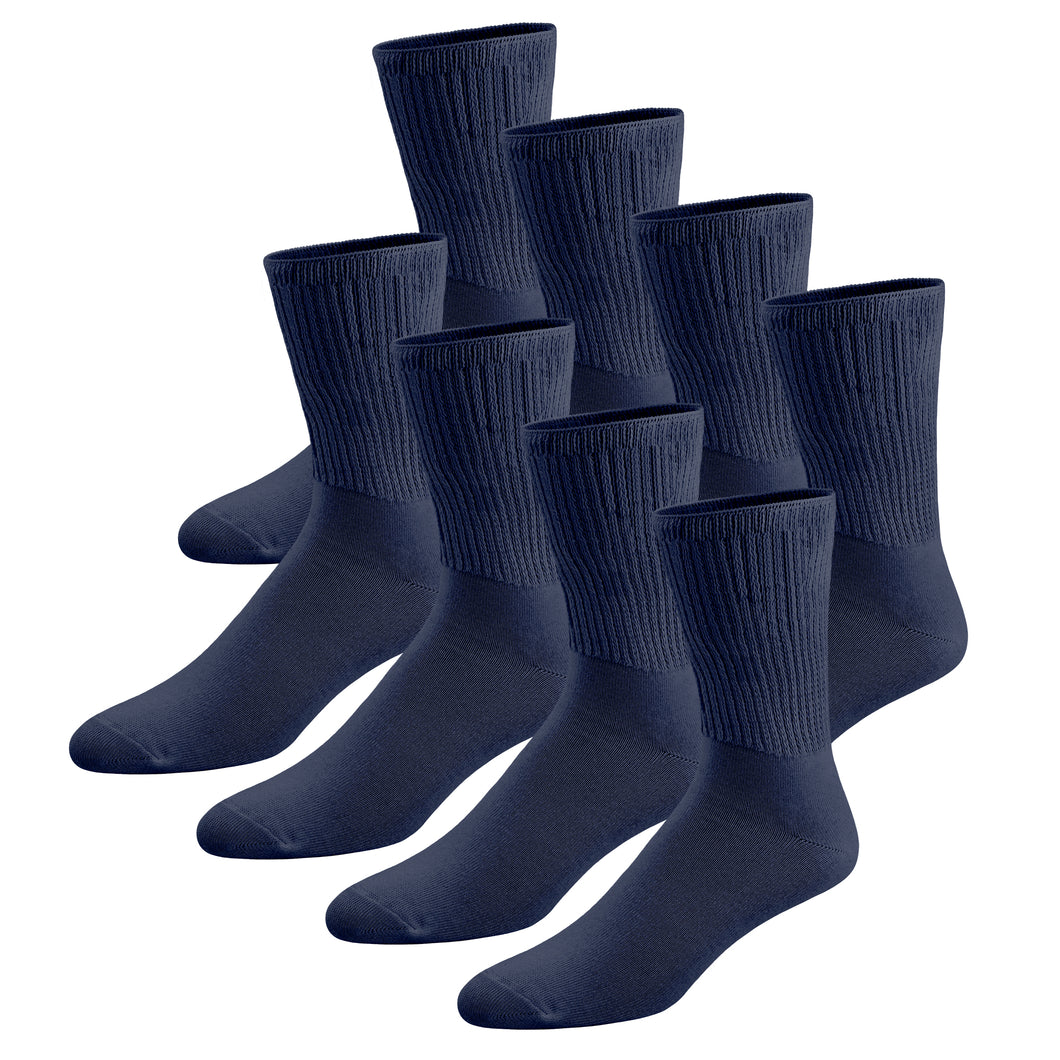 8 pairs of Thin Combed Cotton Diabetic Socks for Men & Women, Loose, Wide, Non-Binding Neuropathy Low-Crew Socks (Navy, Fit's Shoe Size 7-11)