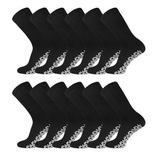 Load image into Gallery viewer, 12 Pairs of Non-Skid Diabetic Cotton Crew Socks with Non Binding Top (Black)