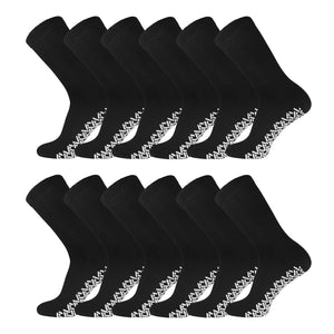 12 Pairs of Non-Skid Diabetic Cotton Crew Socks with Non Binding Top (Black)