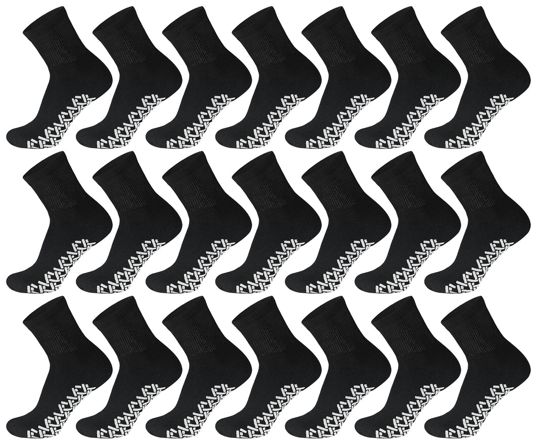 180 Pairs of Non-Skid Diabetic Cotton Quarter Socks with Non Binding Top (Black)