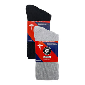 6 Pairs of Non-Skid Over-The-Calf Diabetic Cotton Socks with Non Binding Top (Black and Gray Assorted)